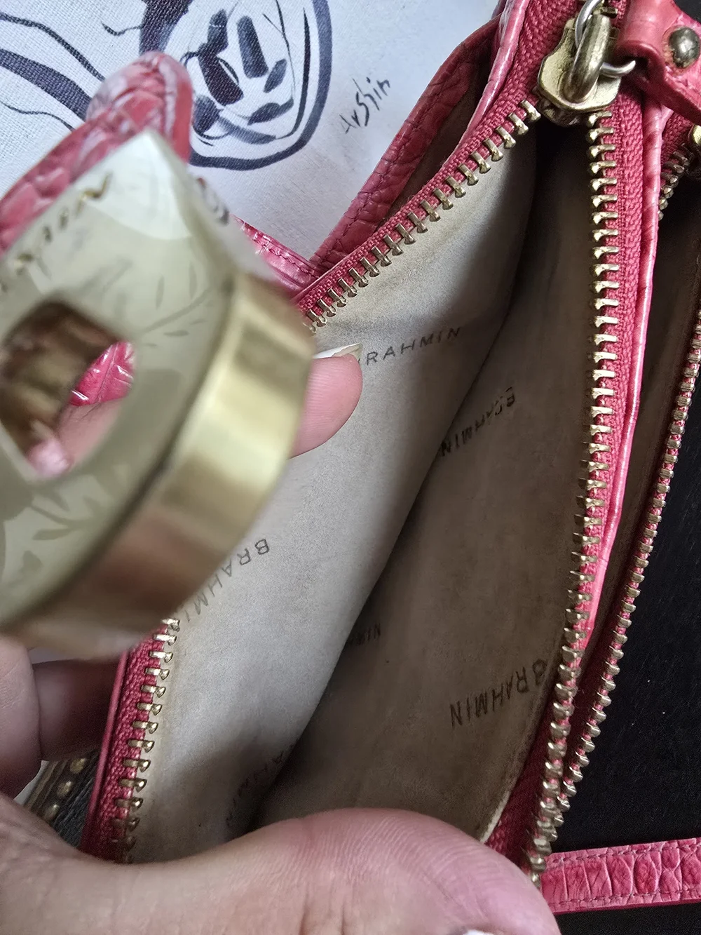 Brahmin Croc-Embossed Coral Pink Crossbody with Gold Hardware